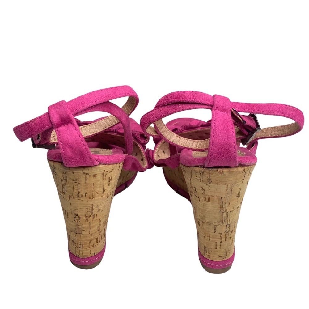Vintage: Pierre Cardin ♚ Suede Floral Embellish Platform Wedge Sandals ♚ Magenta - Picture 5 of 16